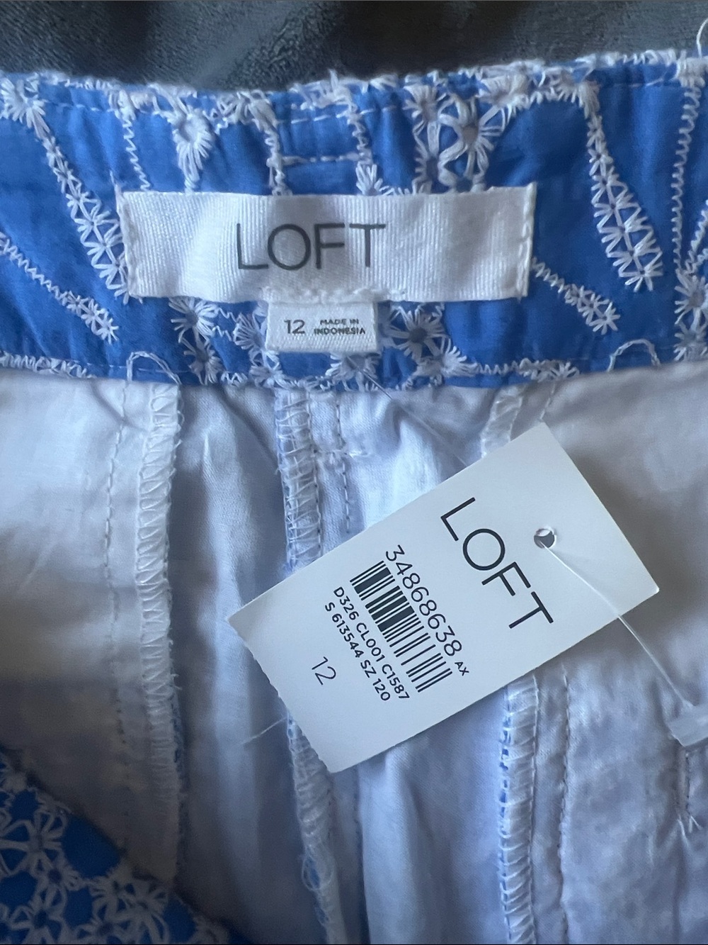 NWT LOFT Light Blue with White Floral Lace High-Rise Shorts - Picture 2 of 10